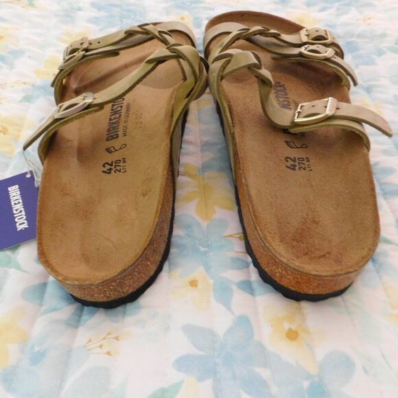 NEW Birkenstock Franca Braided Olive Natural Leather Oiled Cork 1023959 Sz 11 - Picture 2 of 8